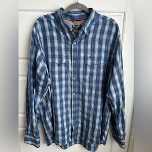 Simms Big Sky Men's Blue and White Plaid Shirt Size XXL